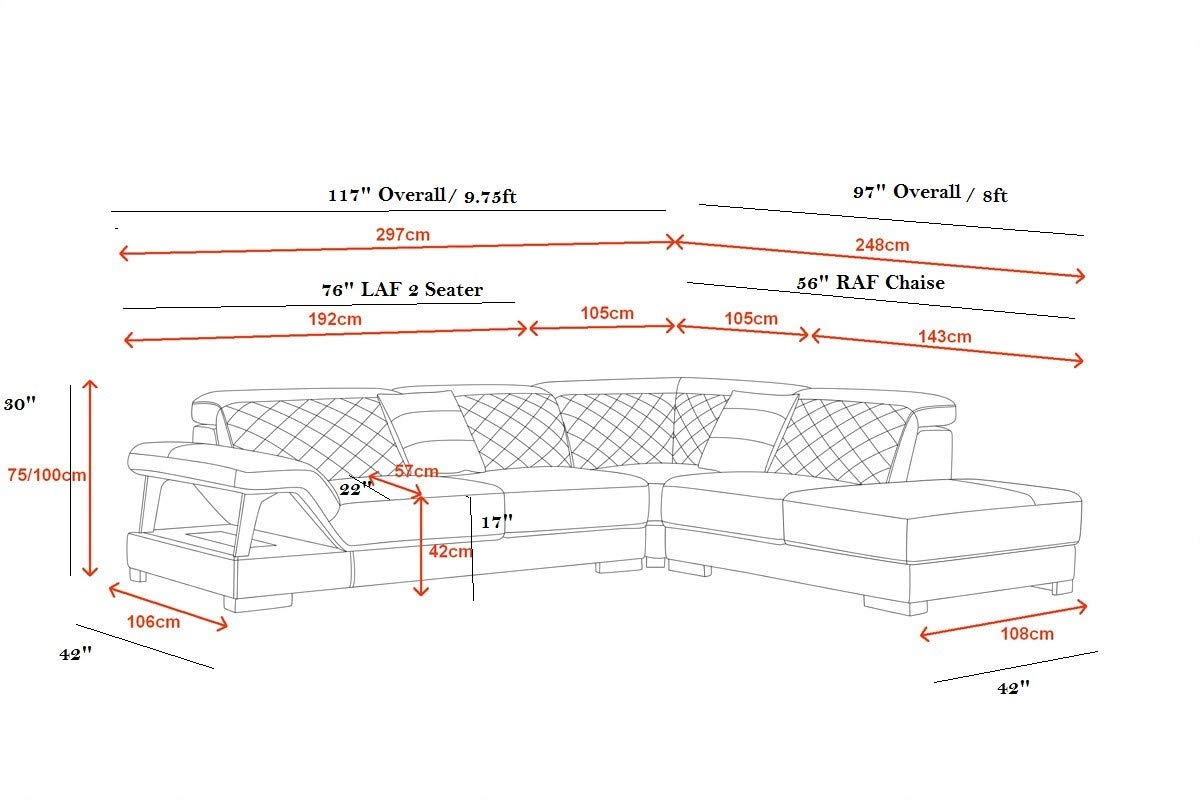 L Shape Sofa Set:- Prefixs Modern Sectional Leatherette Sofa Set Standard Size, (White)
