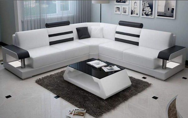L Shape Sofa Set:- Luxury Hardwood Modern Leatherette Sofa Set (White and Black)