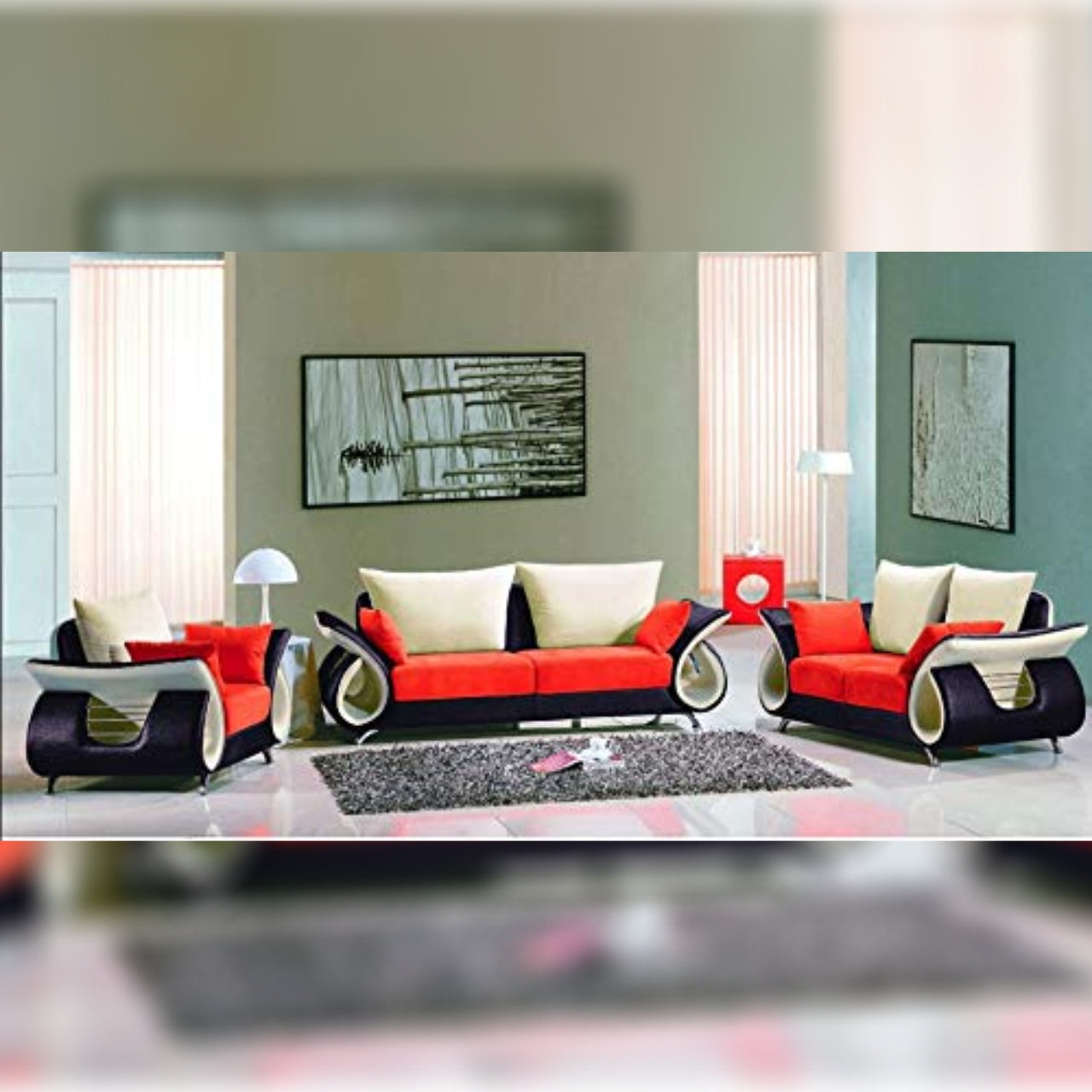 6 Seater Sofa Set- Design For Modern Living with PVC Trim Fabric Sofa Set (Multi Colour)