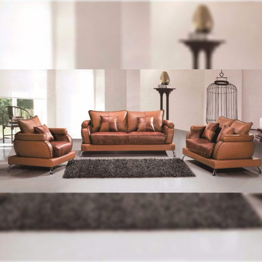6 Seater Sofa Set- Lara (1+2+3) Leatherette Sofa Set (Brown)