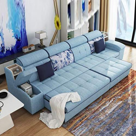 6 Seater Sofa Set- Linen Sectional Fabric Sofa Set Standard Size (Sky Blue)