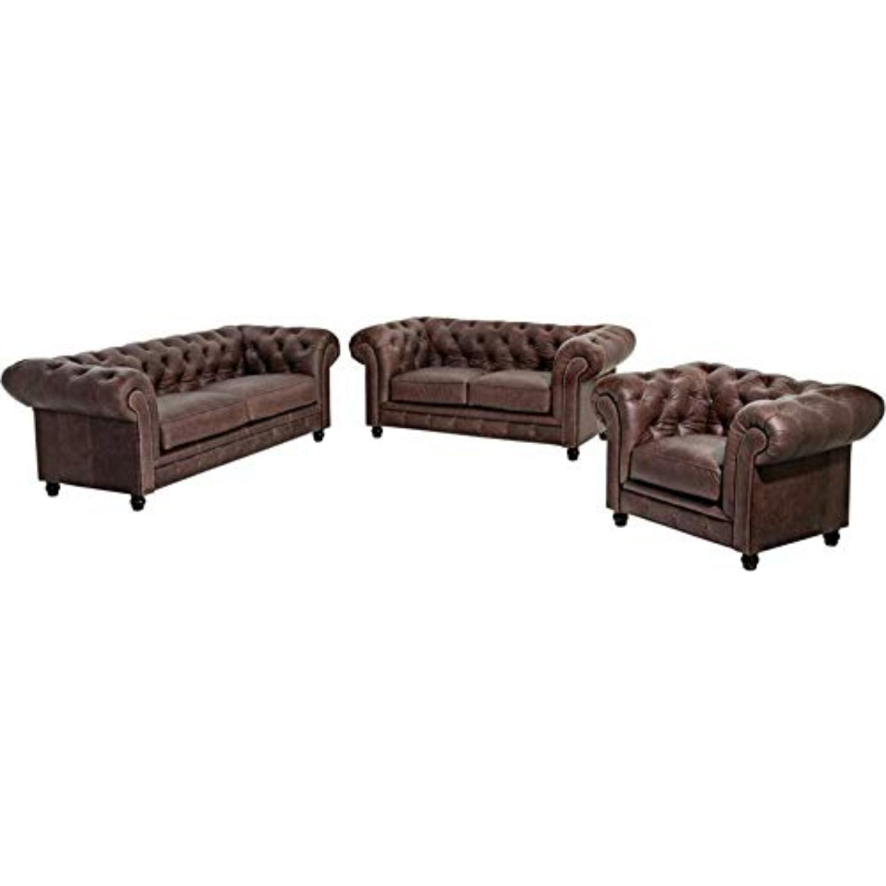 6 Seater Sofa Set- Nemila Leatherette Sofa Set (Dark Brown)