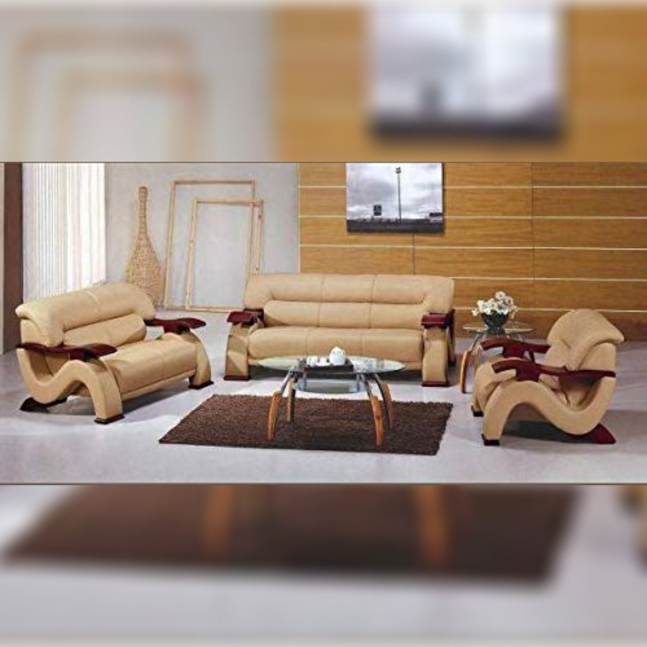 6 Seater Sofa Set- Piacenza Italian Leatherette Sofa Set (Brown)