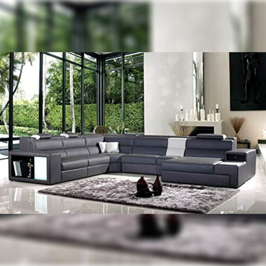 6 Seater Sofa Set- Sectional Bonded Leatherette Sofa Set (Grey)