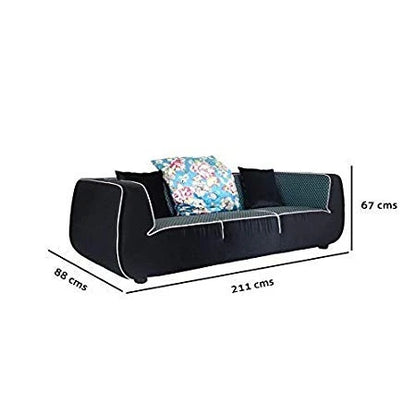 6 Seater Sofa Set Leonard Wood Fabric Sofa Set, Standard, (Black)