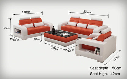 6 Seater sofa Set Spanish Leatherette 6 Seater Sofa Set with Center Table (White and Red)