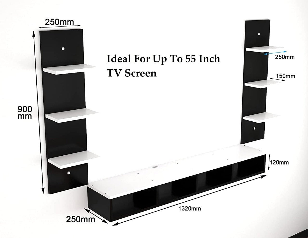Wall Mount TV Unit: 6 Wall Shelf Display Rack for Living Room