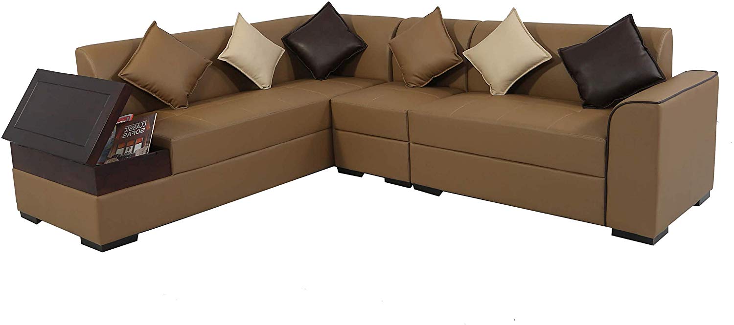 L Shape Sofa Set:- Rome 6 Seater Fabric Sofa Set (Tan Brown)