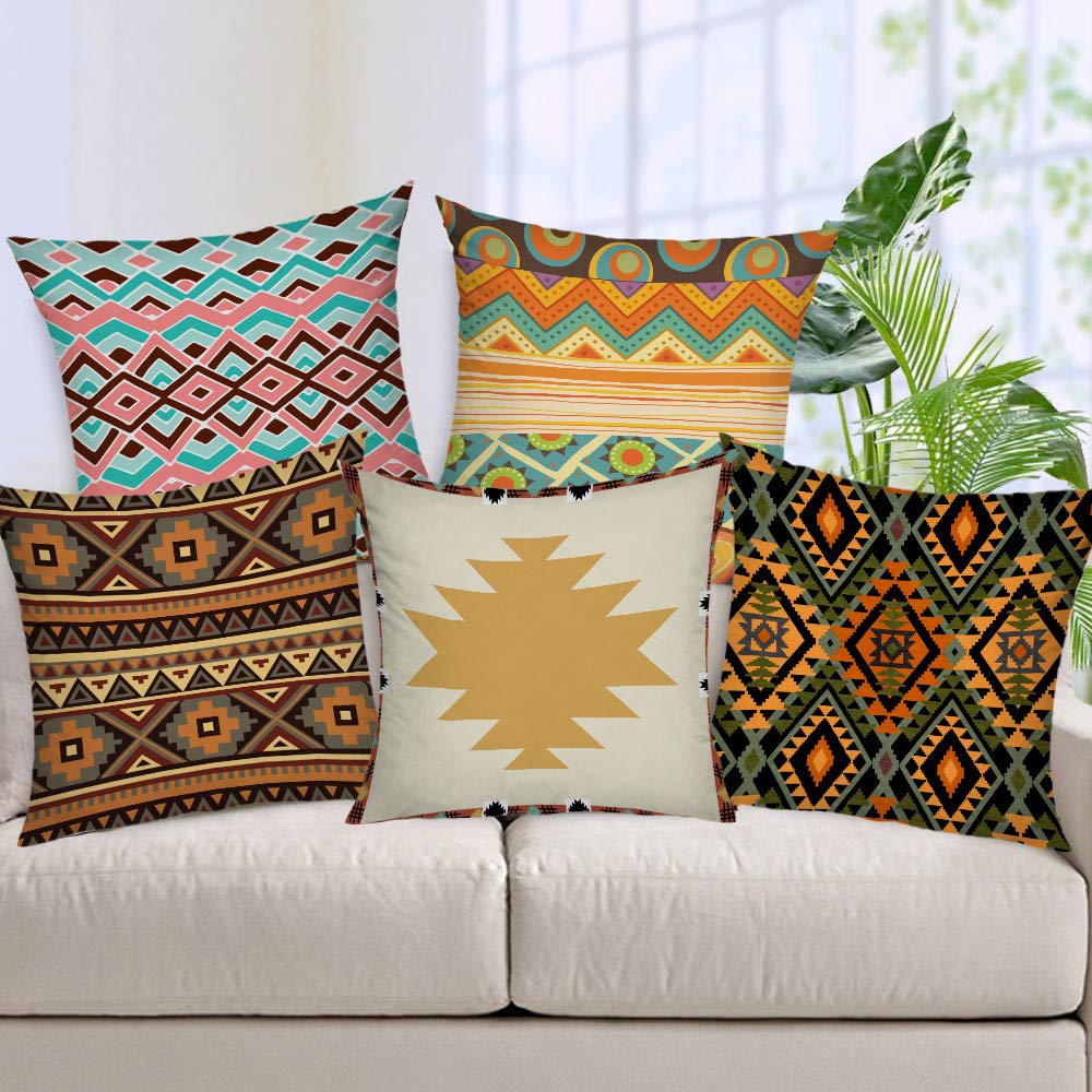 Cushion Cover: Jute 150 TC Cushion Cover, 24 x 24 Inch, Multicolour, 5 Pieces