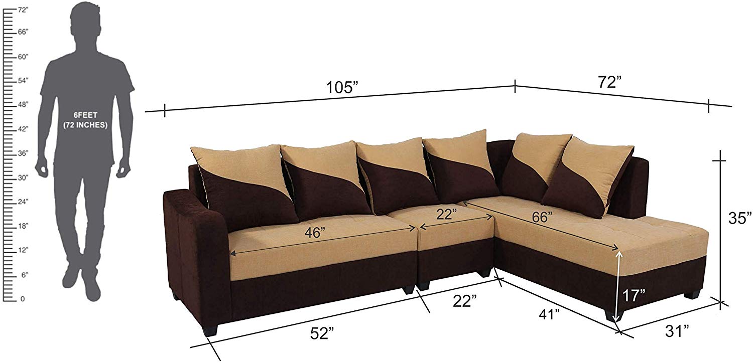 L Shape Sofa Set:- Sato Fabric Sofa Set (Beige and Brown)
