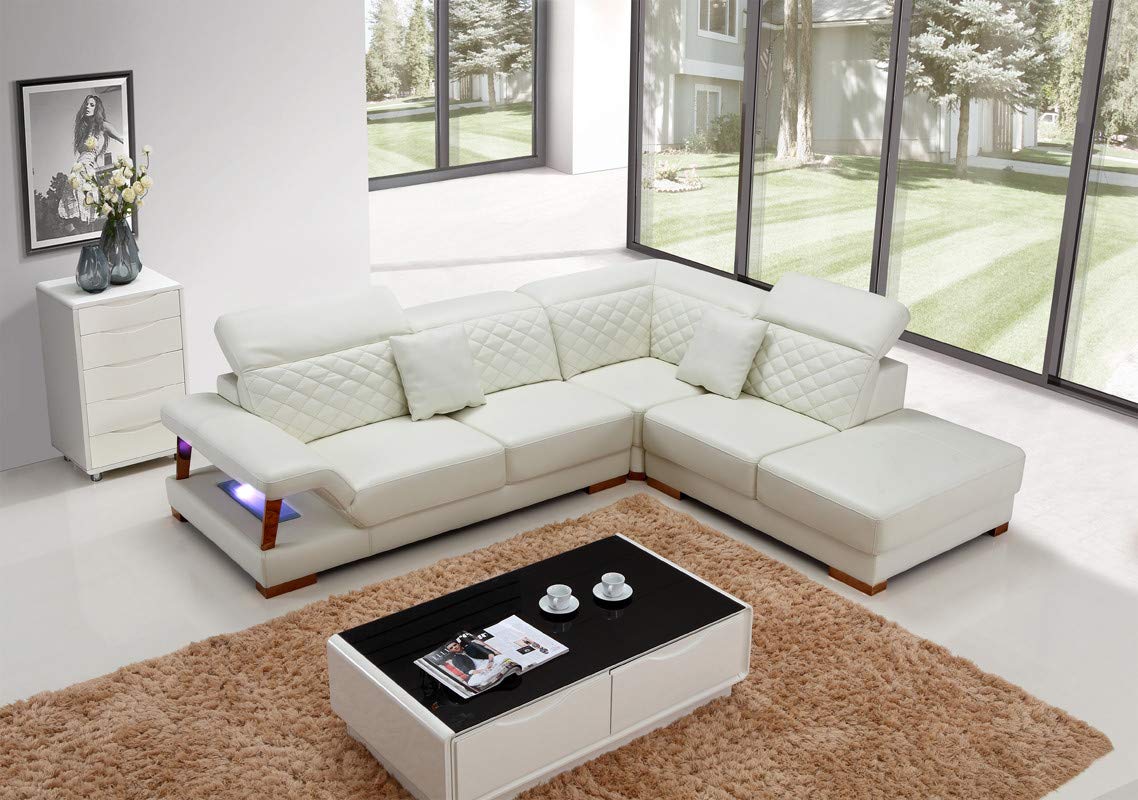 L Shape Sofa Set:- Prefixs Modern Sectional Leatherette Sofa Set Standard Size, (White)