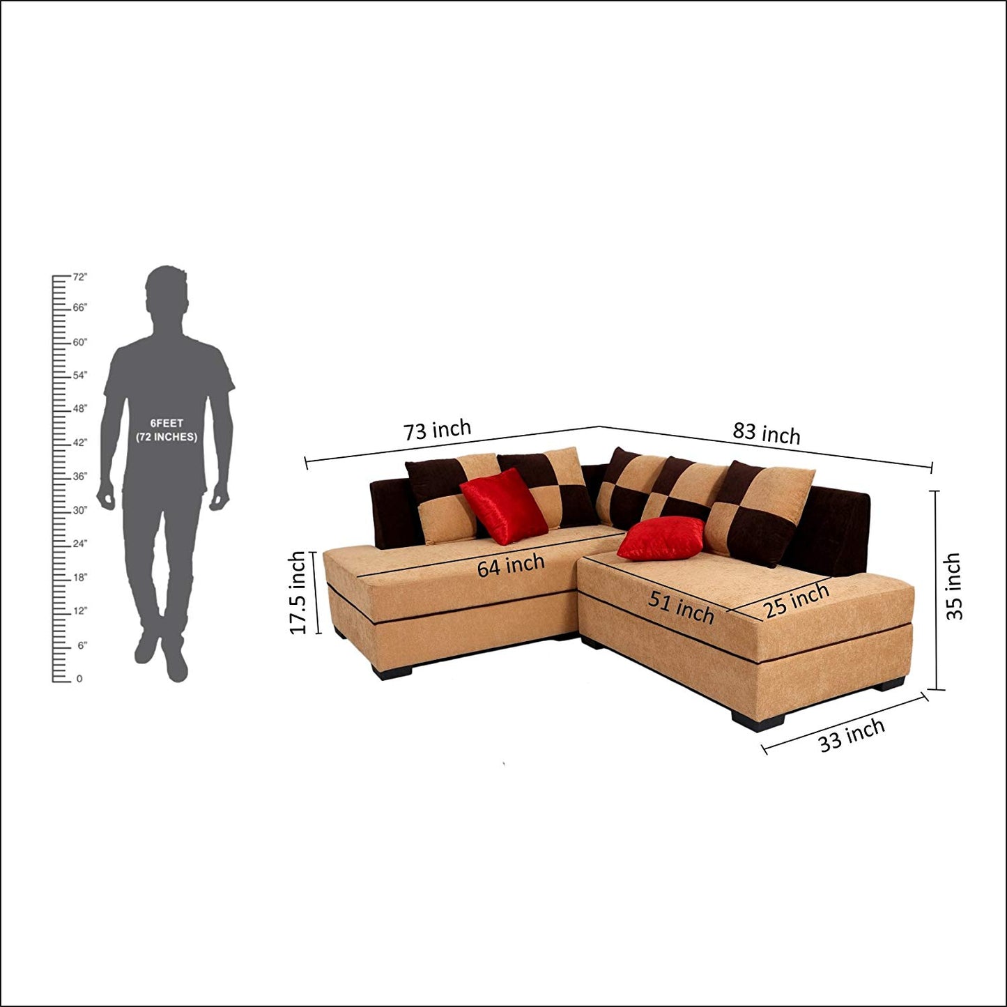 L Shape Sofa Set: Fabric Sofa Set (Beige Brown)