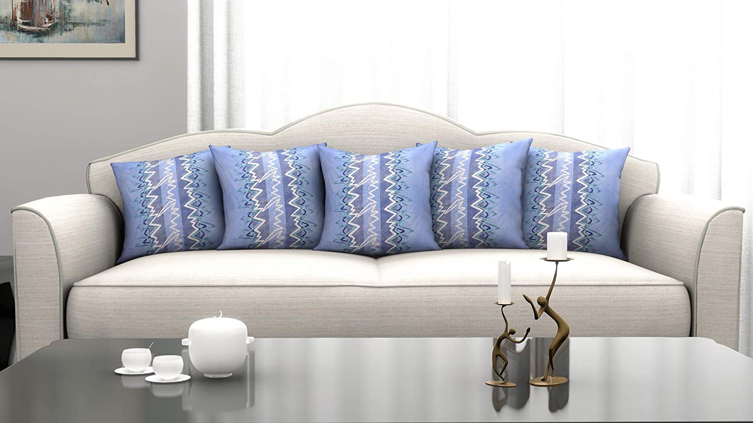 Cushion Cover: Cotton 120 TC Cushion Cover, 16 x 16 Inch, Light Blue, 5 Pieces