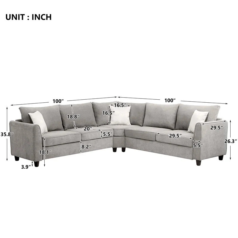 7 Seater Sofa Set: 100*100“ Sectional Sofa Couch L Shape Sofa