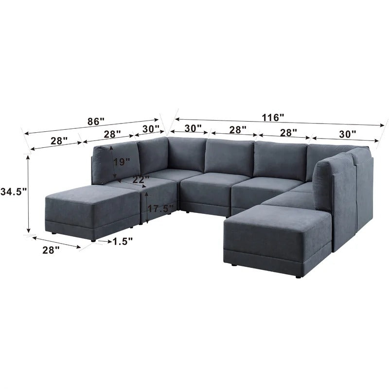7 Seater Sofa Set : 116" Wide Symmetrical Modular Corner 7 Seater Sofa Design