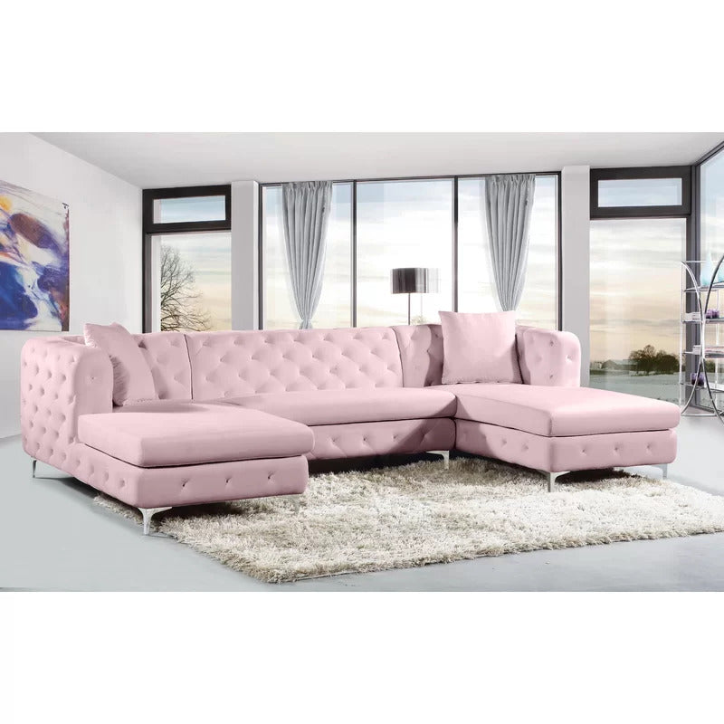 7 Seater Sofa Set: 120" Wide Velvet U Shape Sofa Set