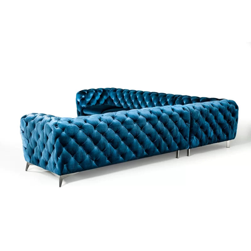 7 Seater Sofa Set: 130" Wide Symmetrical Corner Velvet Sectional Sofa