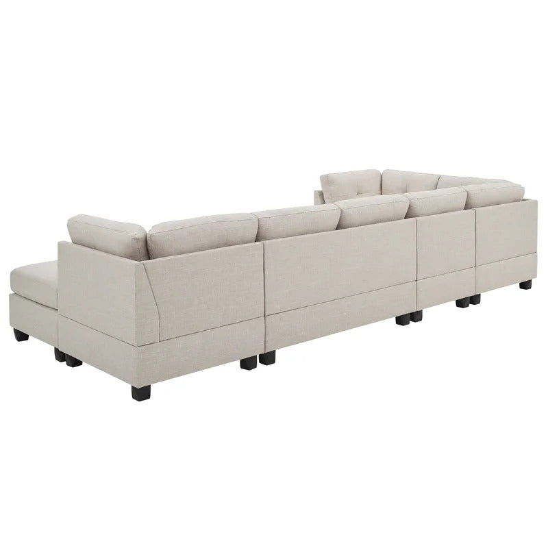 7 Seater Sofa Set: 144" Wide Linen Modular U Shape Sofa Set