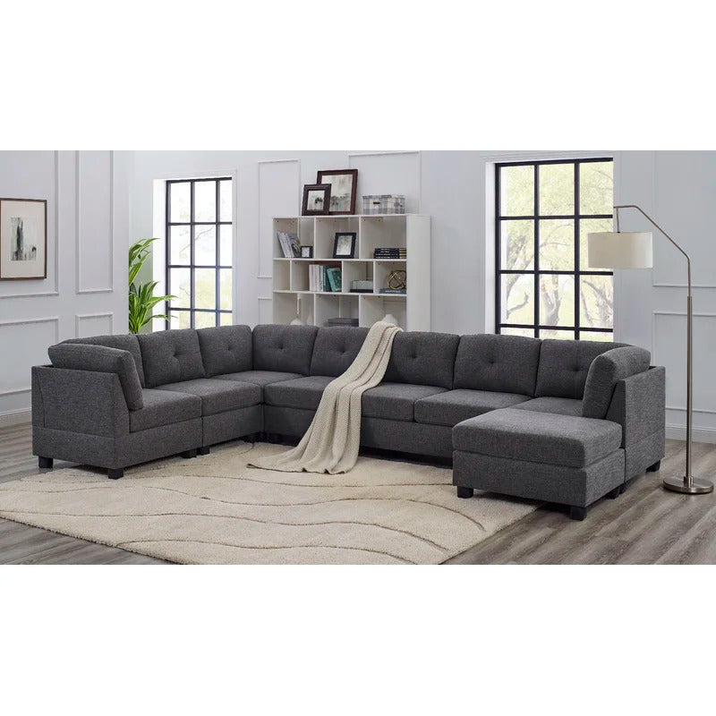 7 Seater Sofa Set: 144" Wide Linen Modular U Shape Sofa Set