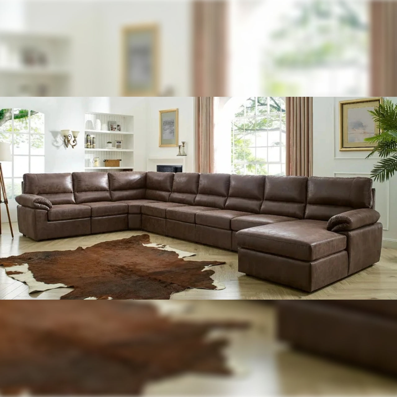 7 Seater Sofa Set  178.5 Wide Faux Leatherette Left