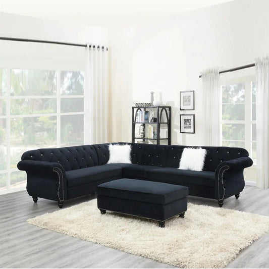 7 Seater Sofa Set L Shape 123 Wide Velvet Corner Sectional Sofa Set
