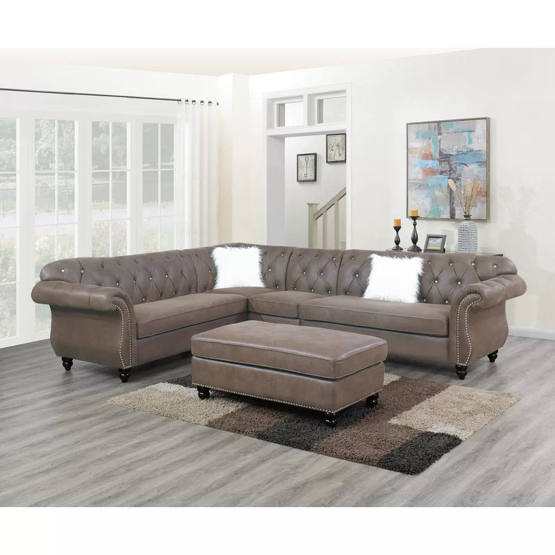 7 Seater Sofa Set: L Shape 124" Wide Faux leatherette Sofa Set