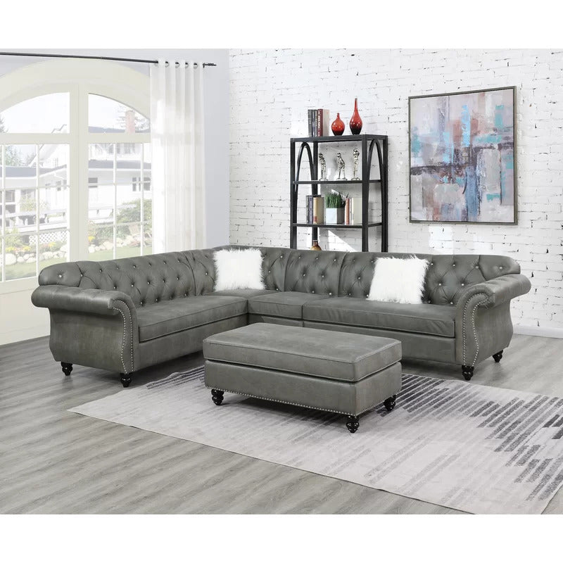 7 Seater Sofa Set: L Shape 124" Wide Faux leatherette Sofa Set