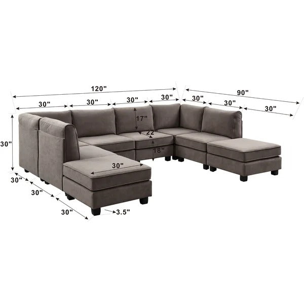 7 Seater Sofa Set : Modular Sectional U Shape Sofa