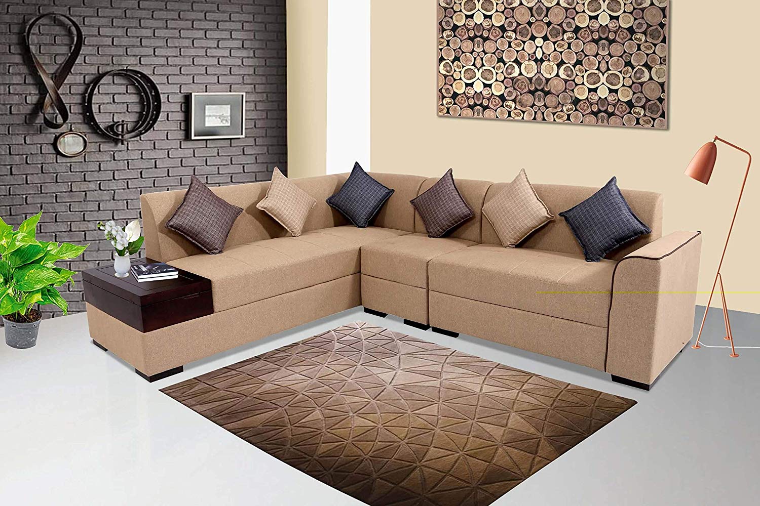 L Shape Sofa Set:- Rome 6 Seater Fabric Sofa Set (Tan Brown)- Gkw Retail!