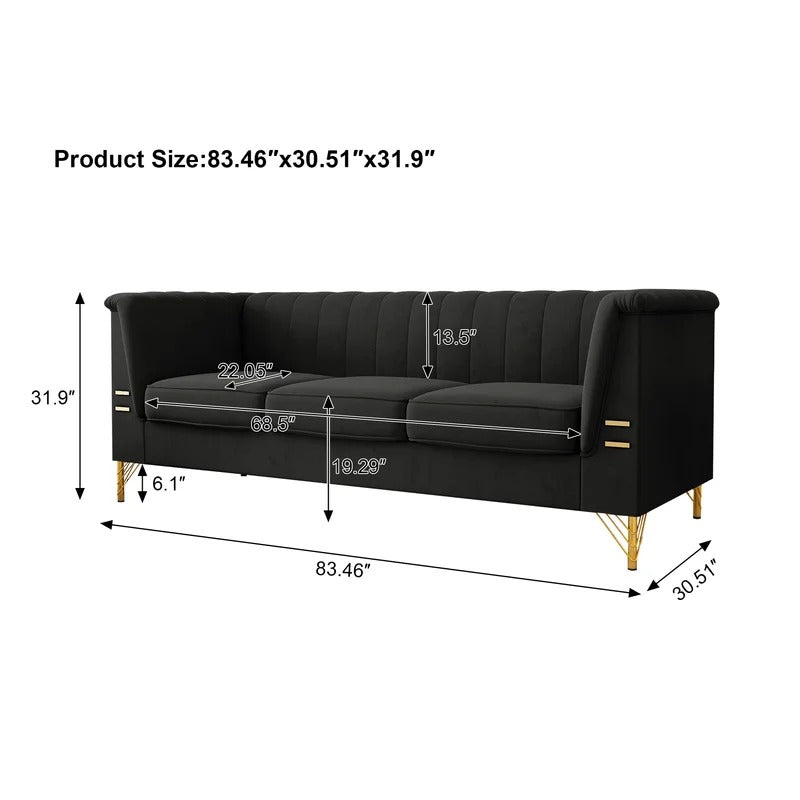 Office Sofa: 83.5'' Velvet Tuxedo Arm Sofa