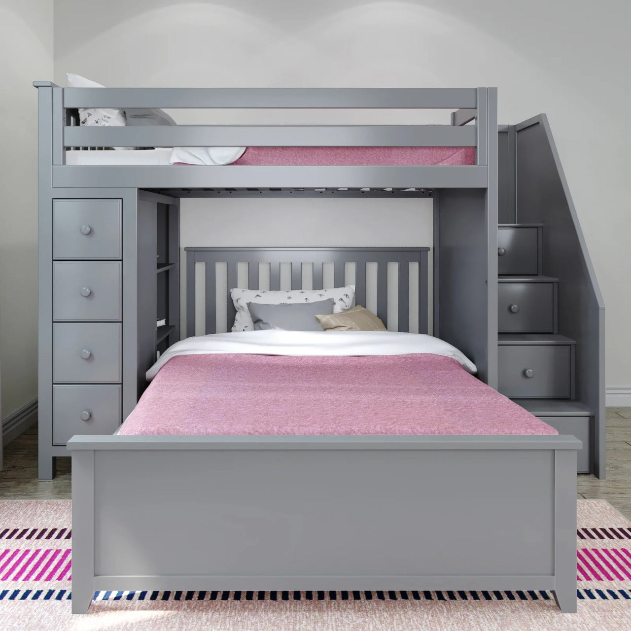 Bunk Bed: 8 Drawer Solid Wood L-Shaped Bunk Bed