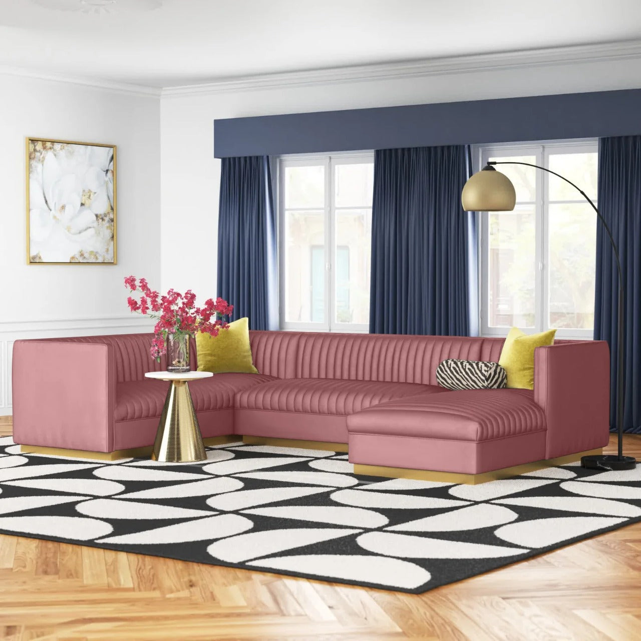 8 Seater Sofa Set: 123" Wide Velvet Symmetrical Sectional