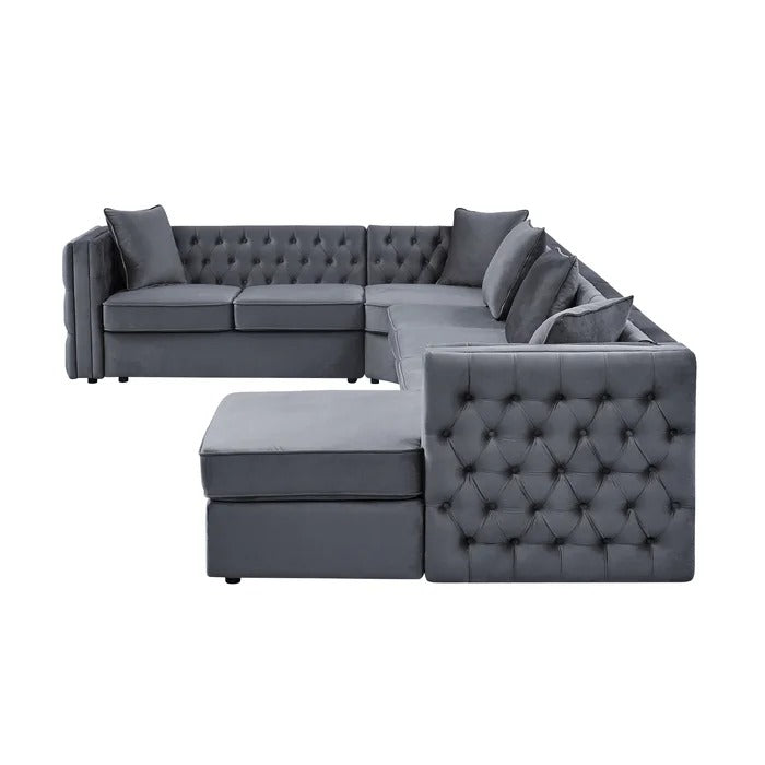 8 Seater Sofa Set: 149" Wide Velvet Left Hand Facing Modular Corner Sectional