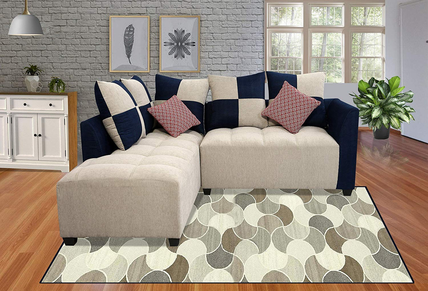 L Shape Sofa Set- Fabric Sofa Set (Grey and Blue)
