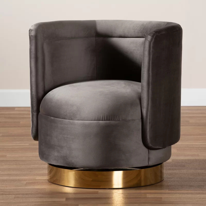 Accent Chair: 27.95'' Wide Velvet Swivel Barrel Chair