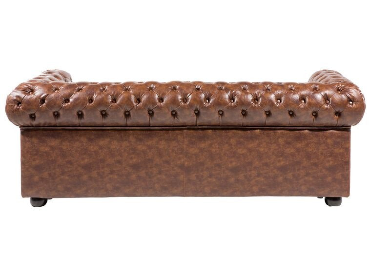 3 Seater Sofa Set:- Alden Artificial Chesterfield Leatherette Sofa Set (Golden Brown)