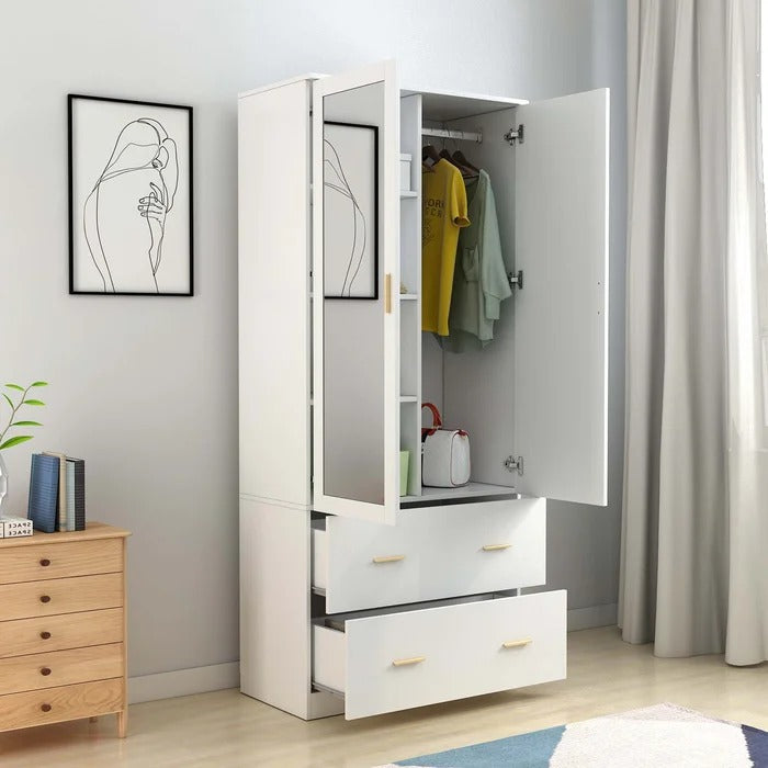 Double wardrobe with drawers and deals mirror