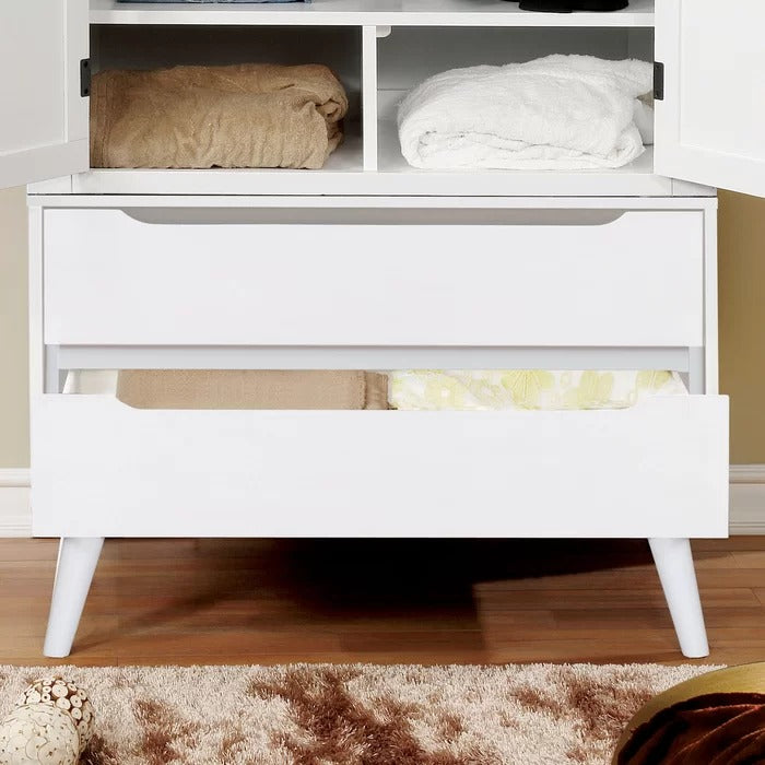 Almirah: 3 Shelves White Almirah with 2 Drawers