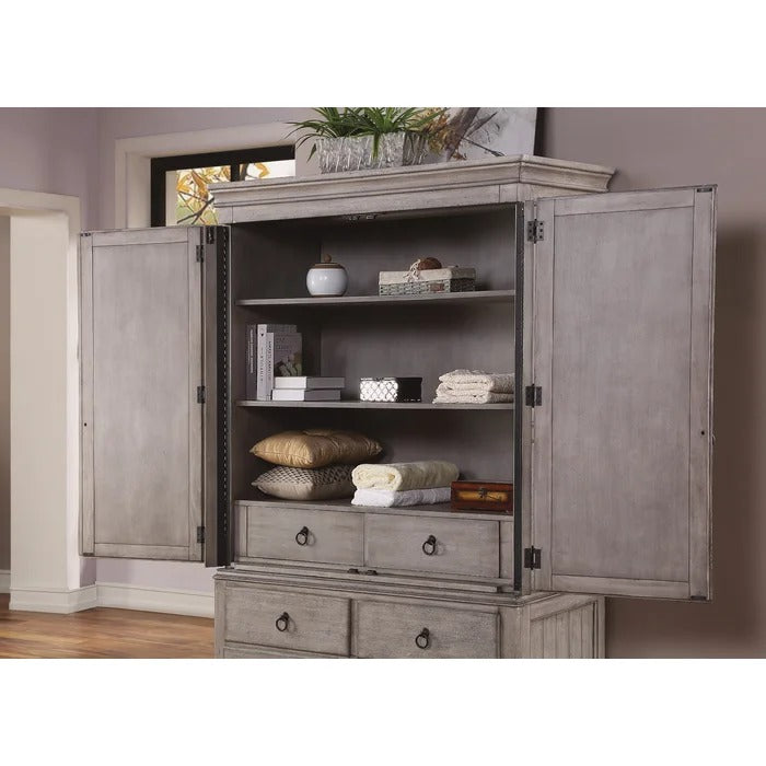 Almirah: Solid Wood Grey Almirah With 3 Drawers and Shelves