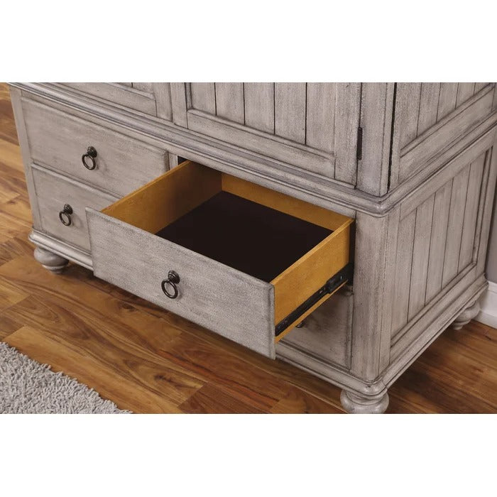 Almirah: Solid Wood Grey Almirah With 3 Drawers and Shelves