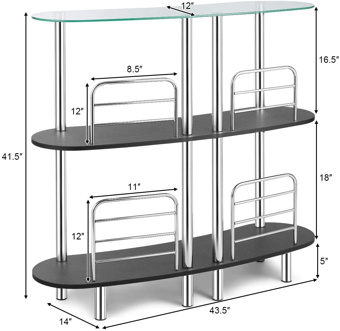 Bar Cabinet: 3-Tier Glass Liquor Cabinets, Bar Unit with 2 Shelves