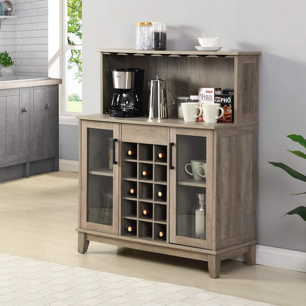 Bar Cabinet: Bar Cabinet with Wine Rack and Glass Doors in Grey Wash F |  GKW Retail