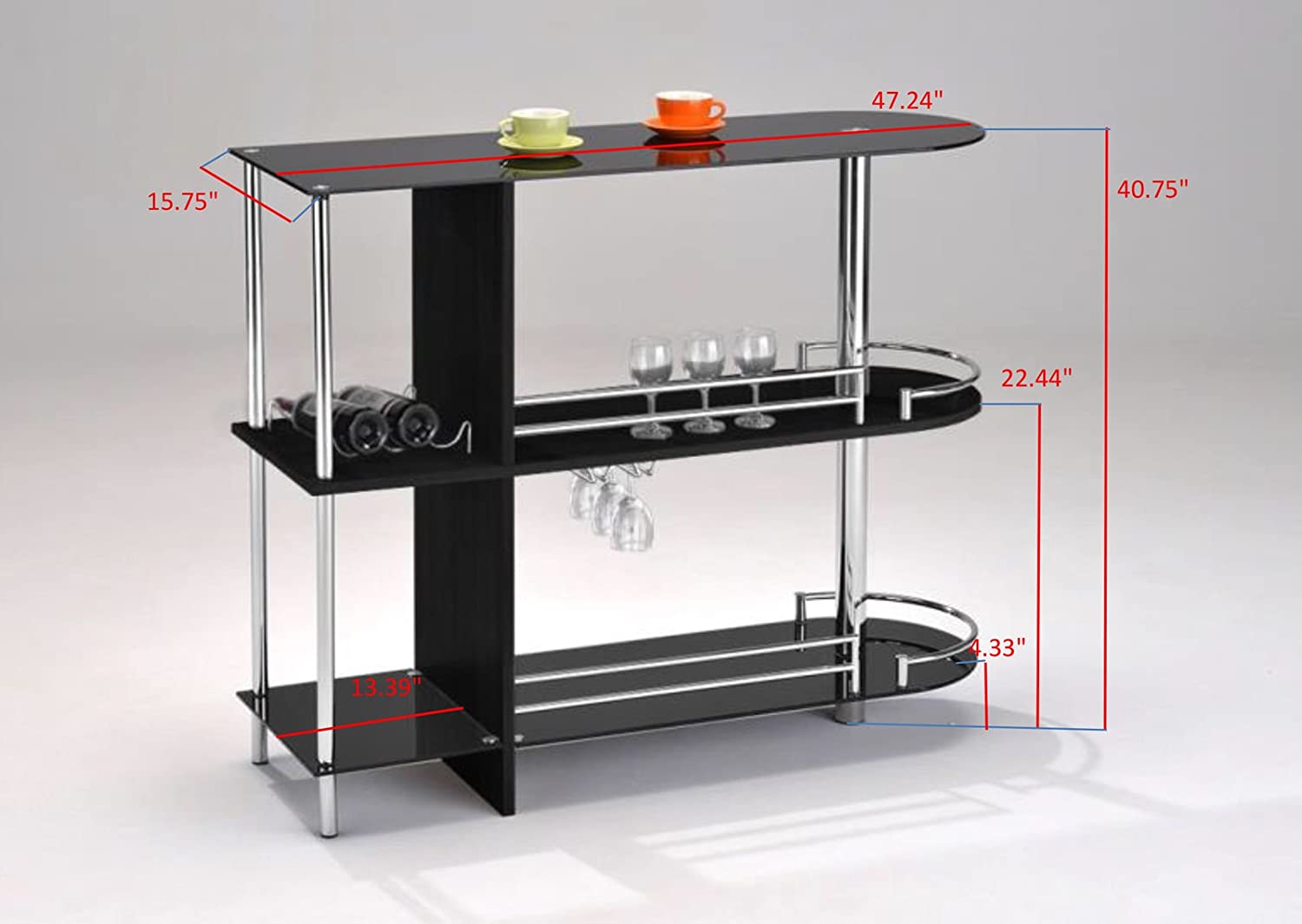 Bar Cabinet: Bar Table with Two Tempered Glass Shelves
