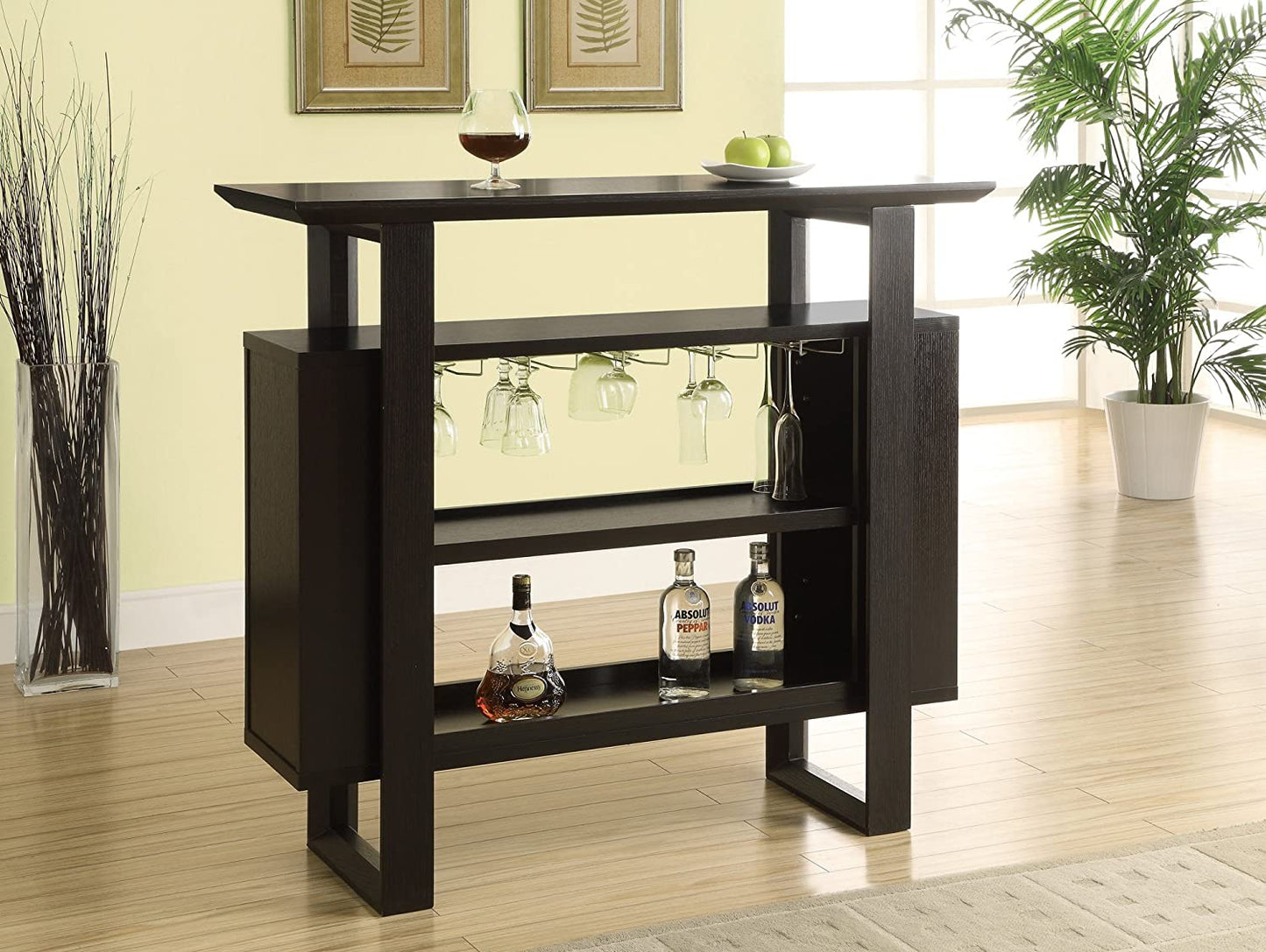 Bar Cabinet: Bar Unit with Bottle and Glass Storage, Cappuccino 