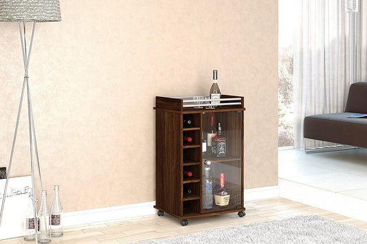 Bar Cabinet: Bar with Glass Door, Dark Brown