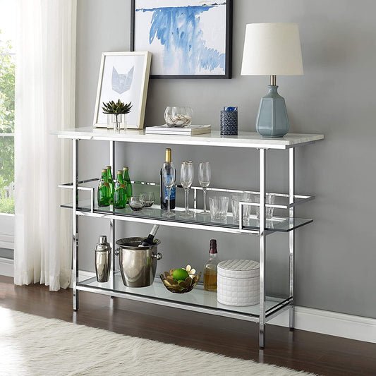 Bar Cabinet: Bar with Paper Marble Top, Chrome Finish 