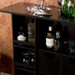 Bar Cabinet: Black Fold Away Bar Transitional MDF Wood 