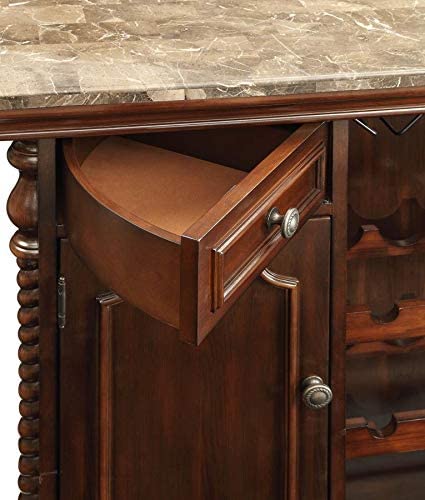 Bar Cabinet: Brown 2-door 2-drawer Bar Unit with Marble Top 