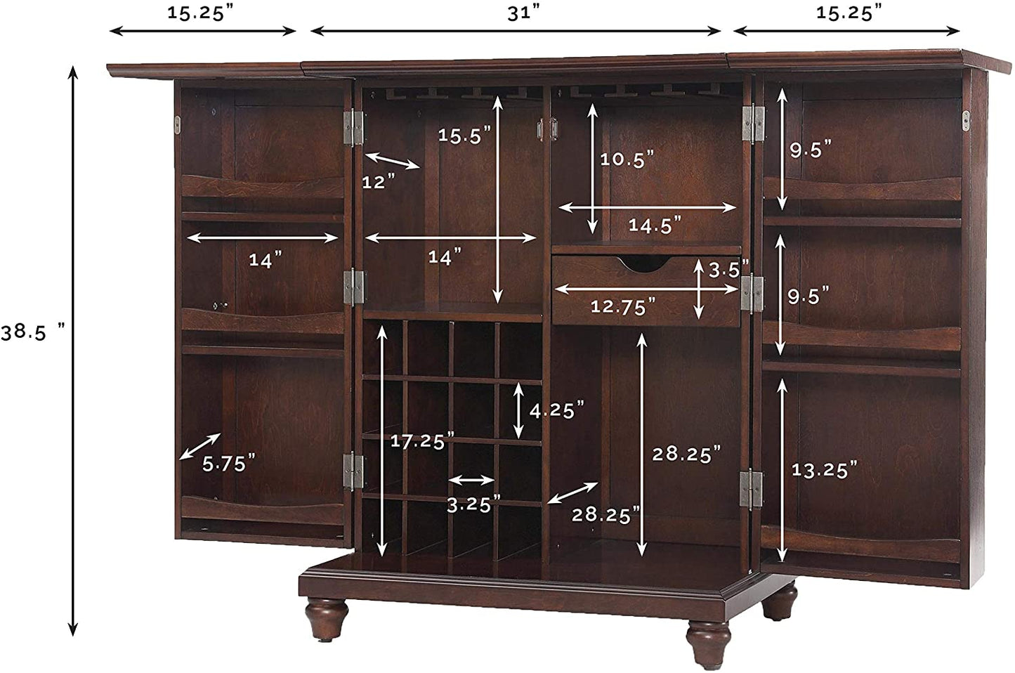 Bar Cabinet: Expandable Top Bar Cabinet, Vintage Mahogany 