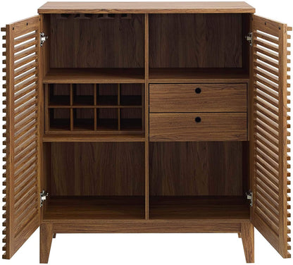 Bar Cabinet: Modern Bar with Wine Rack Storage Cabinet, Walnut 